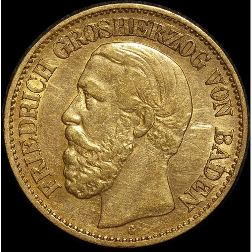 German States (Baden) 1876-G Gold 10 Marks KM#264 Extremely Fine