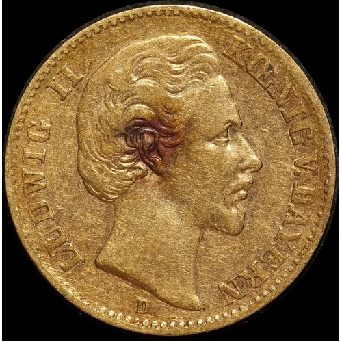 German States (Bavaria) 1873-D Gold 10 Marks KM#892 Extremely Fine