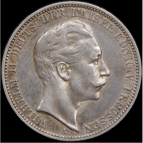 German States (Prussia) 1909-A Silver 3 Mark KM#527 Extremely Fine