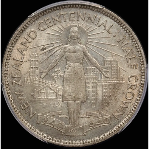 New Zealand 1940 Silver Half Crown Centennial KM#14 PCGS MS63