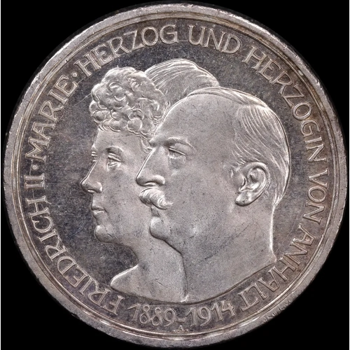 Germany (Anhalt-Dessau) 1914 Silver 3 Mark KM# 31 Choice Uncirculated