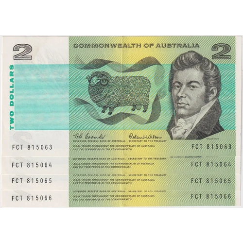 1966 $2 Note Consecutive Run of 4 Coombs/Wilson R81 about Uncirculated