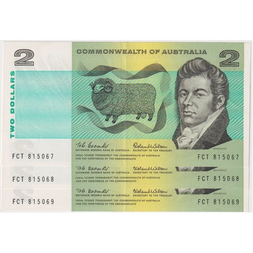 1966 $2 Note Consecutive Trio Coombs/Wilson R81 about Uncirculated