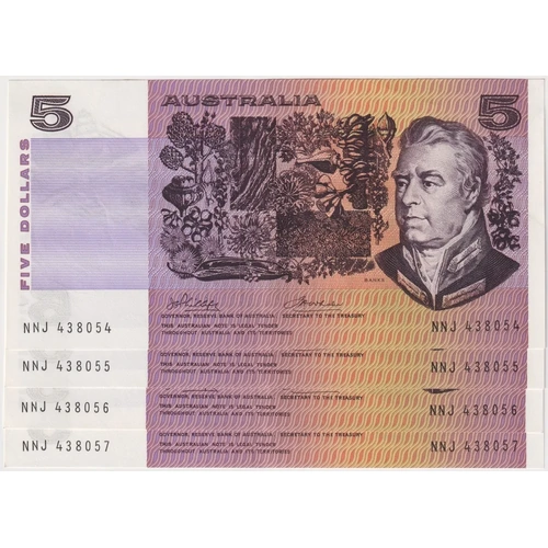 1974 $5 Note Australia Consecutive Run of 4 Phillips/Wheeler R205 good EF