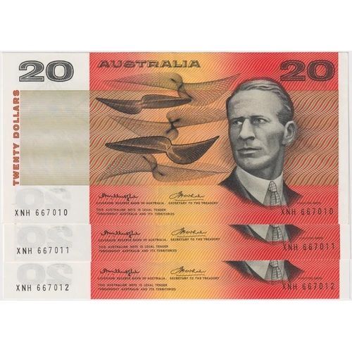 1976 $20 Note Consecutive Trio Gothic Centre Thread Knight/Wheeler R406a about Unc