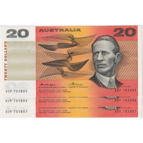 1976 $20 Note Consecutive Trio Gothic Serials Side Thread Knight/Wheeler R406B good EF
