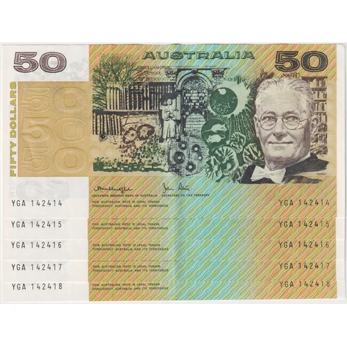 1979 $50 Note Consecutive Run of 5 Knight/Stone R507 about Unc