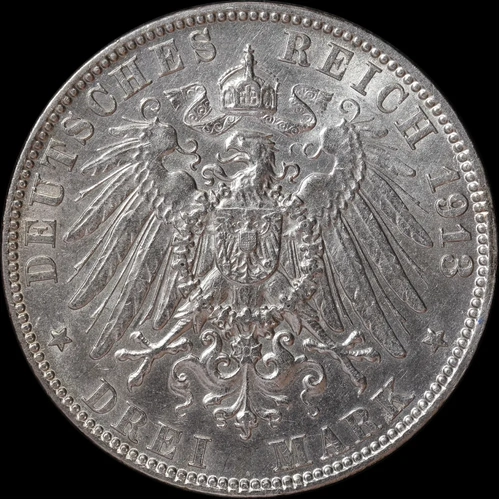 German States (Hamburg) 1913 Silver 3 Mark KM# 620 Uncirculated