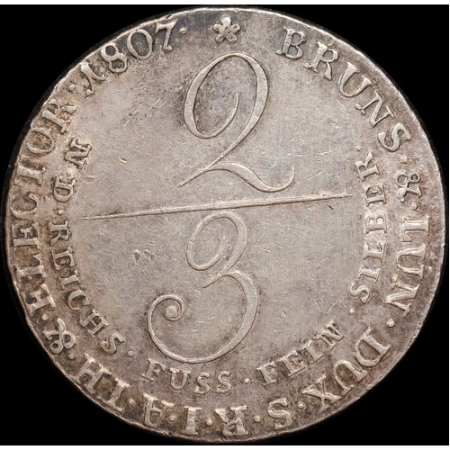 German States (Brunswick-Lüneburg-Calenberg-Hannover) 1807 Silver 2/3 Thaler KM# 422 good EF