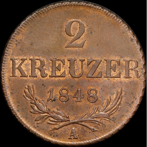 Austria 1848 Copper 2 Kreuzer KM# 2188 about Unc