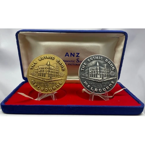 1975 Silver Oxidised and Gilded Medal Pair ANZ/Numismatic Society Melbourne