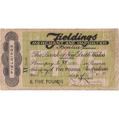 Fieldings (Boulia) 1935 Five Pounds Private Trader's Note about Fine