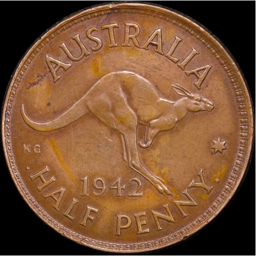 1942-I Halfpenny Reverse Brockage about Unc