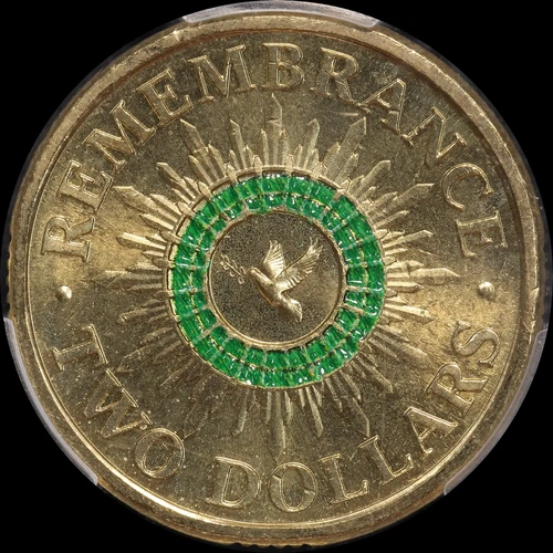 2014 Coloured 2 Dollar Coin Remembrance Green Dove PCGS MS65