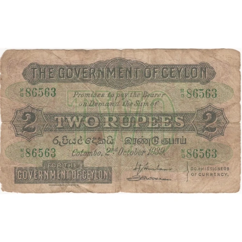 Ceylon 1939 Two Rupees P# 21b Very Good M/13 86563