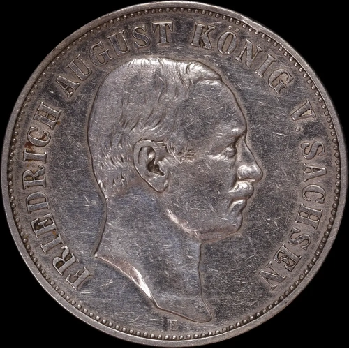 German States (Saxony-Albertine) 1907 Silver 5 Marks KM# 1266 Very Fine