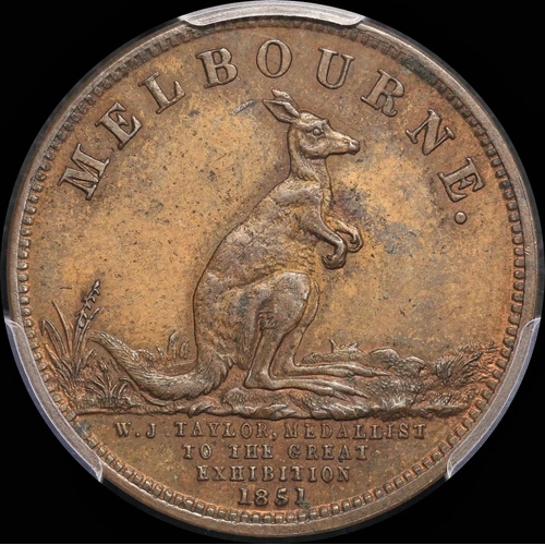 WJ Taylor Copper Halfpenny Mule Token United States PCGS SP55