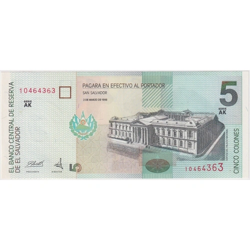 El Salvador 1998 5 Colones P#147 Uncirculated