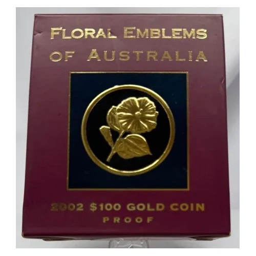 2002 Gold 100 Dollar Gold Proof Coin Floral Emblems Sturt Desert Pea