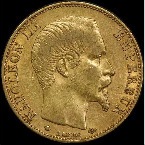 France 1860-BB Gold 20 Franc KM#801.1 good VF