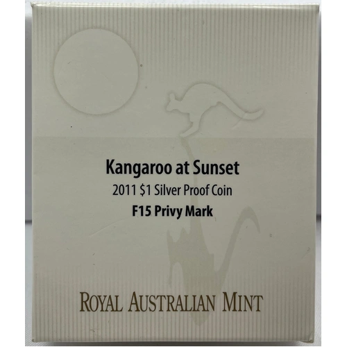 2011 1 Dollar Silver Proof Coin Kangaroo At Sunset F15 Privy Mark