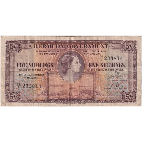 Bermuda 1957 Five Shillings P# 18b Fine N/1 233814