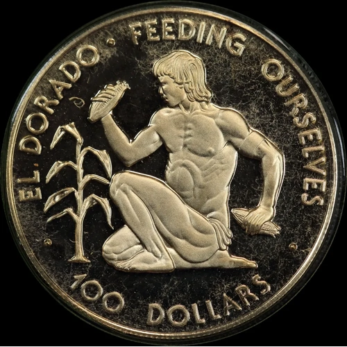 Guyana 1977 Gold 100 Dollars KM# 47 Golden Man