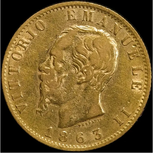 Italy 1863 Gold 20 Lire KM# 10.1 Very Fine