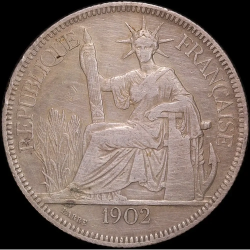 French Indo-China 1902-A Silver Piastre KM#5a.1 Very Fine