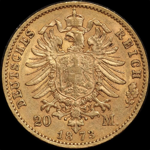 German States (Prussia) 1873-B Gold 20 Marks KM# 501 good VF