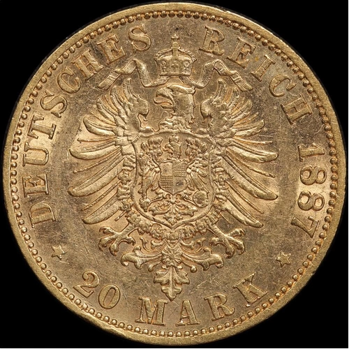 German States (Prussia) 1887-A Gold 20 Marks KM# 505 Extremely Fine