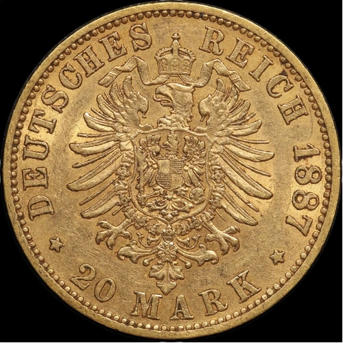 German States (Prussia) 1887-A Gold 20 Marks KM# 505 good VF