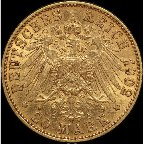 German States (Prussia) 1902-A Gold 20 Marks KM# 521 good VF