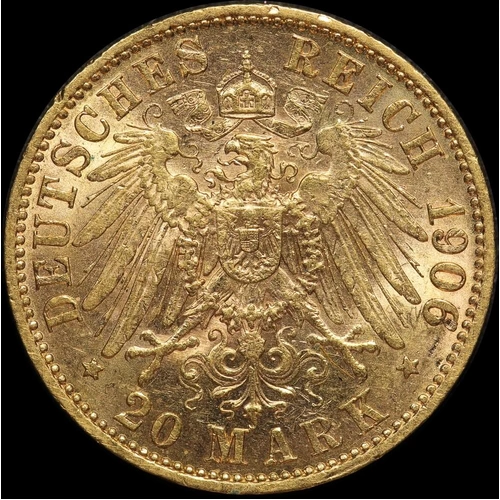 German States (Prussia) 1906-A Gold 20 Marks KM# 521 good EF