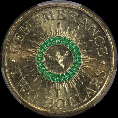 2014 Coloured 2 Dollar Coin Remembrance Green Dove PCGS MS64
