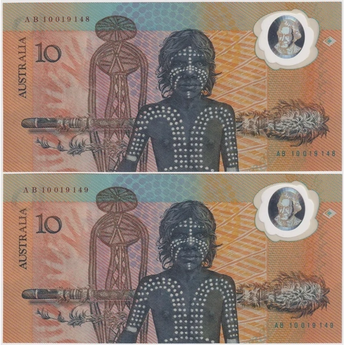 1988 $10 Note Pair Bicentennial 2nd issue AB10 1st Prefix Johnston/Fraser R310bF Extremely Fine
