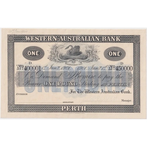 1901 Western Australian Bank (Perth) One Pound Unissued Specimen Note MVR#3c Uncirculated