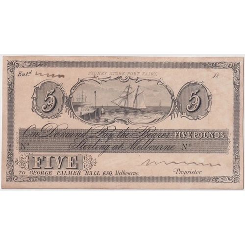George Palmer Ball ca 1849 £5 Sight Note Proof Mounted on Card