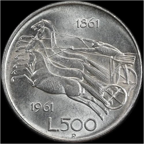 Italy 1961 Silver 500 Lire KM# 99 Uncirculated Unification Centennial
