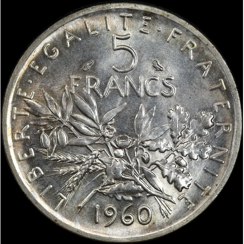 France 1960 Silver 5 Francs KM#926 Uncirculated