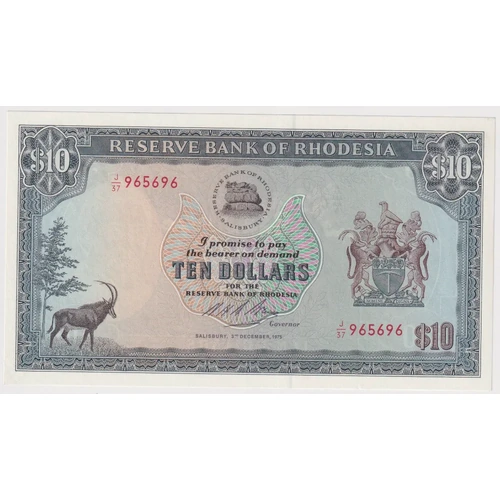 Rhodesia 3.12.1975 10 Dollars  Pick#33b Uncirculated