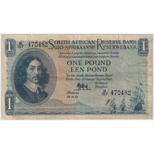 South Africa 1953 1 Pound P# 93e good VF