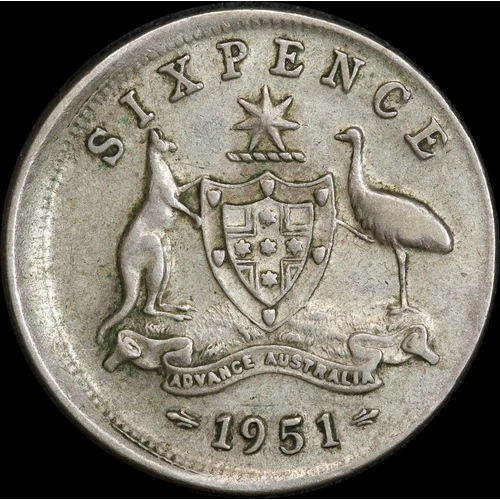 1951 Sixpence 3mm Offstrike Error Very Fine