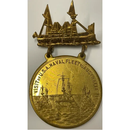 1908 Visit of USA Naval Fleet to Australia Gilt Bronze Medal