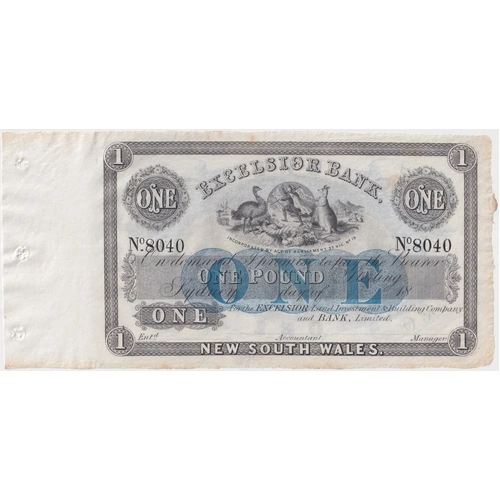 Excelsior Bank (Sydney) ca 1884 One Pound Unissued Specimen Note MVR# 1 Uncirculated