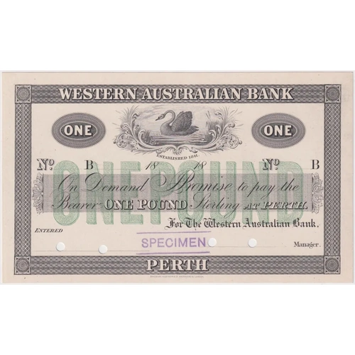 Western Australian Bank (Perth) 18-- 1 Pound Unissued Specimen Note MVR#3C Uncirculated