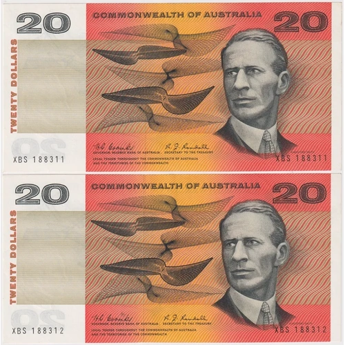 1968 $20 Note Consecutive Pair Coombs/Randall R402L good EF