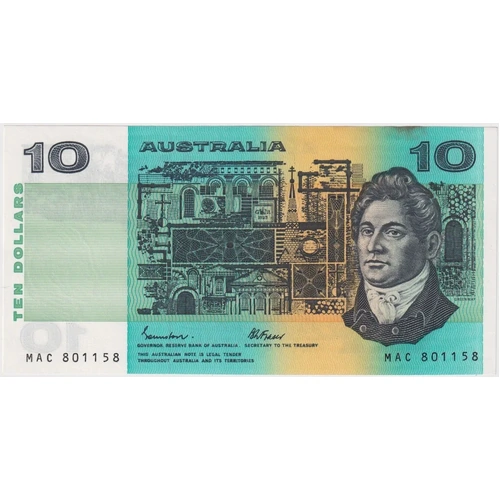 1985 $10 Note Johnston/Fraser MAC Last Prefix R309L about Unc