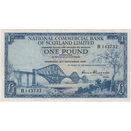 National Commercial Bank of Scotland 1959 1 Pound P#265 about EF