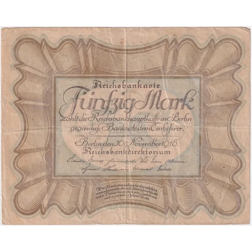Germany 1918 50 Mark P#65 Egg Note Very Fine